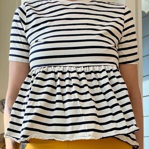 Zara Striped Peplum Short-Sleeve Top - Navy & White